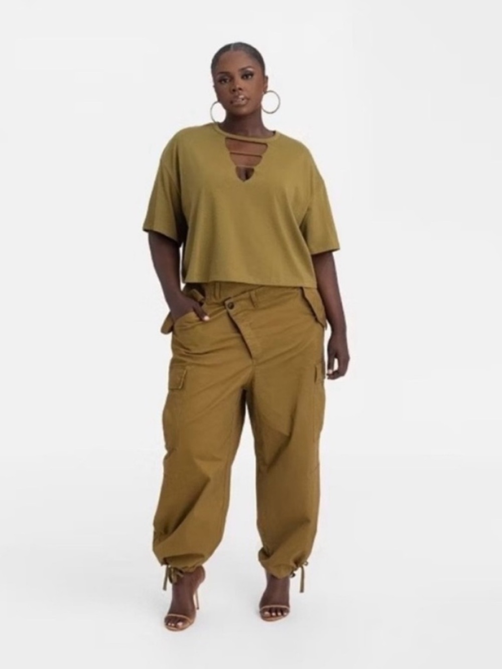 KBB by KAHLANA x Target Cargo Jogger Pants Women’s 1X Tan Mid Rise Straight Leg